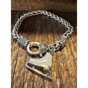 Handcrafted Artesian Link Silver Bracelet, Skating Winter Charm, Size 19CM‎